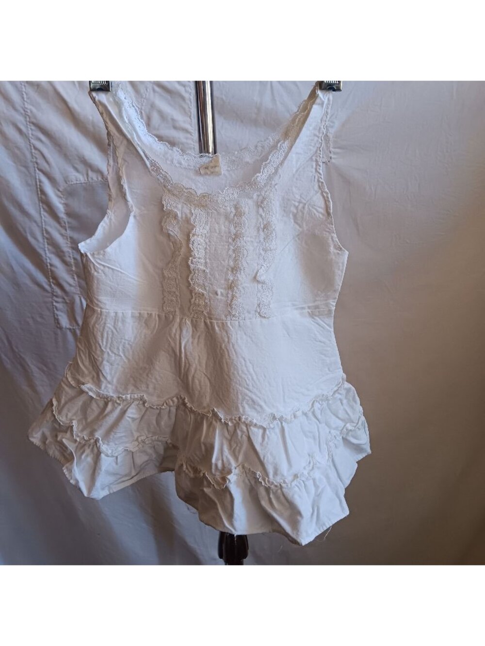Vintage Infant Dress 12m 1yr White Lace-Trimmed Cotton Sleeveless Ruffle 1950's